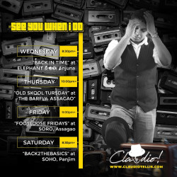 Schedule for the week.
#seeyouwhenido #djclaudio #goa #sohogoa #humansofeco #sorogoa #b2tb #thebarflygoa